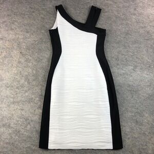 Joseph Ribkoff Women's 8 Black White One Shoulder Textured Dress